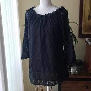 Trish McEvoy Black Lace Long Sleeve Blouse